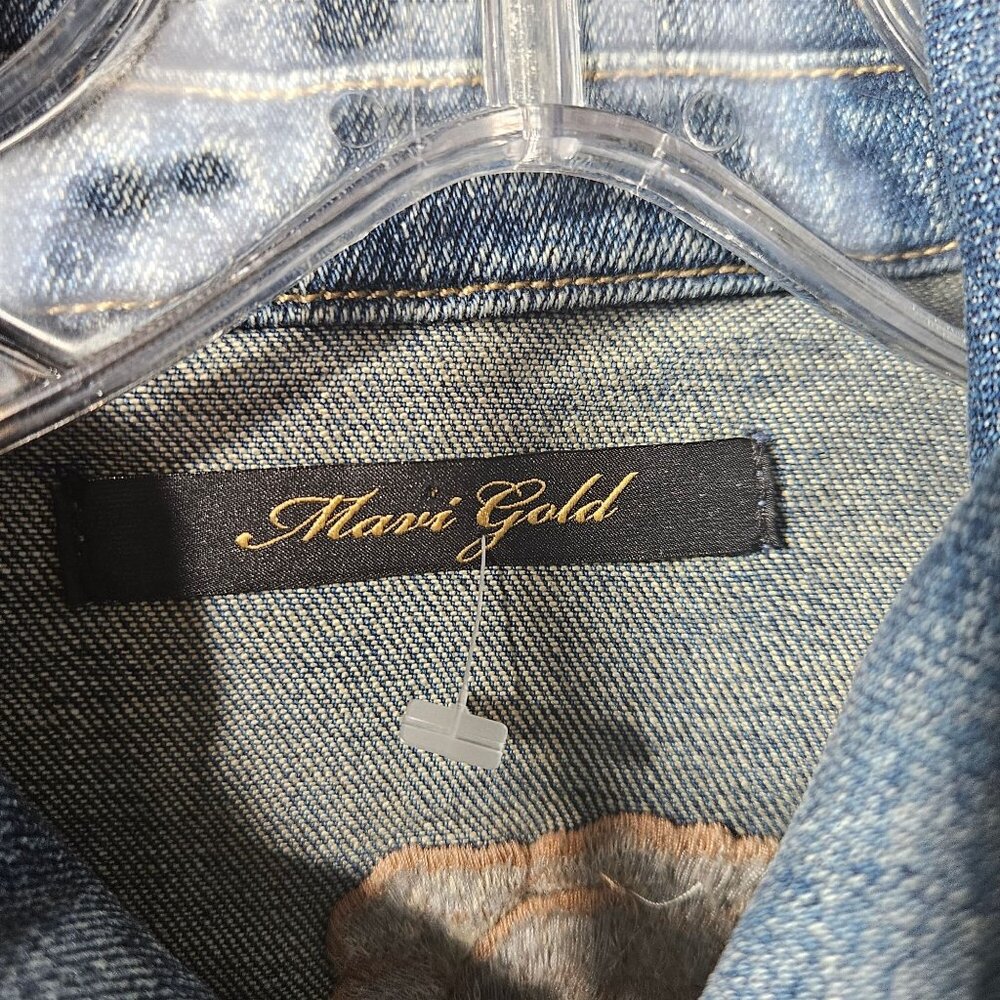 Vintage Marigold Denim Jacket With Embroidered Bird & Floral Design View 4